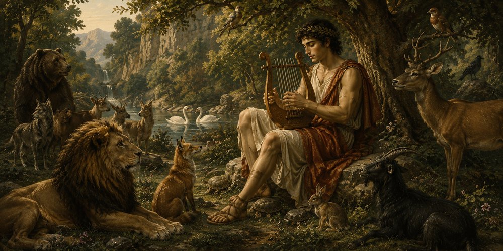 Orpheus playing the Lyre