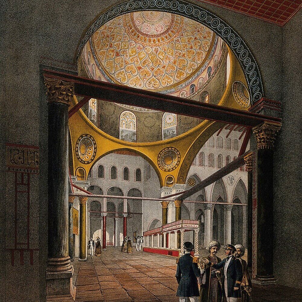 ציור מאה 19 פנים מסגד אל אקצא C. C. Bachelier and A. Adam